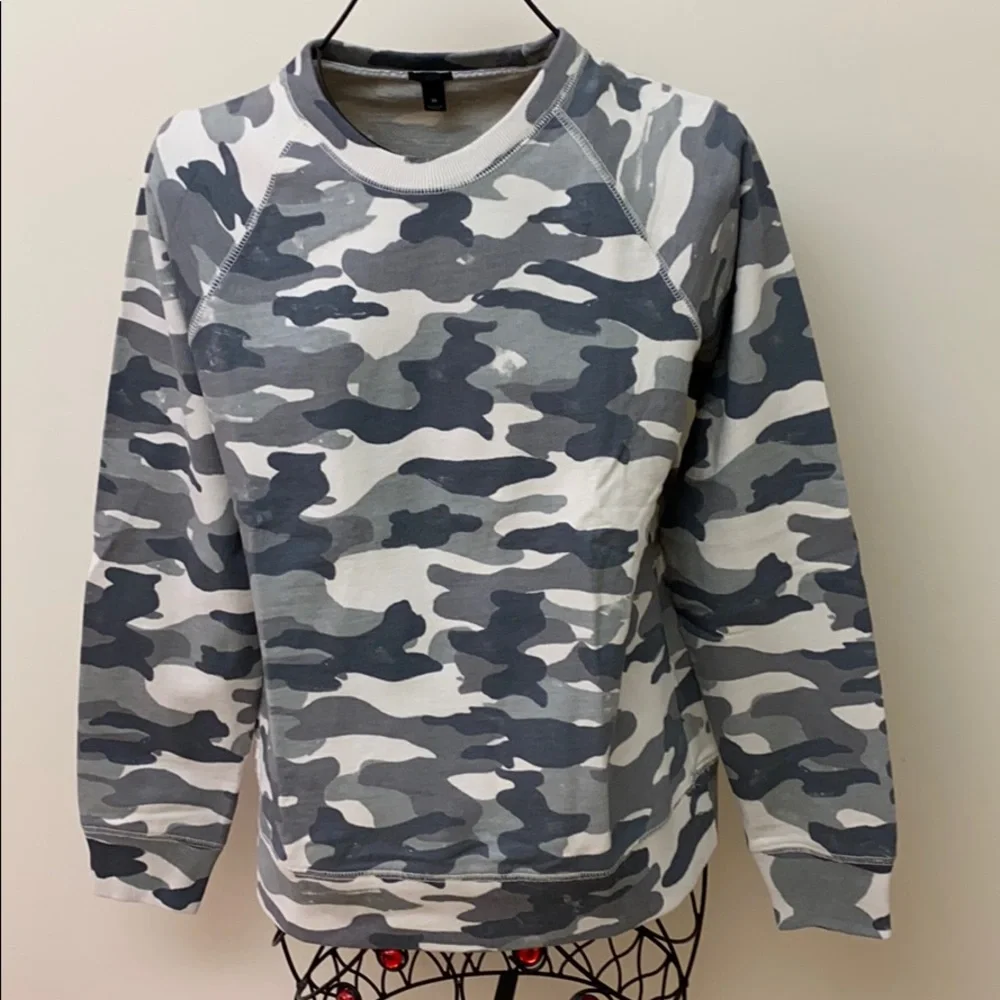 J. Crew Pullover Sweatshirt Camouflage Long Sleeve Gray M Medium